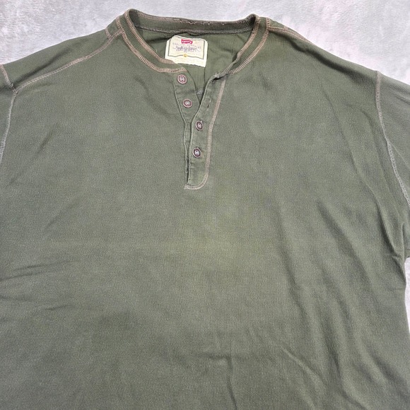 Levi's Mens Green Long Sleeve Henley Shirt Large Casual Cotton Western Retro - Picture 4 of 7